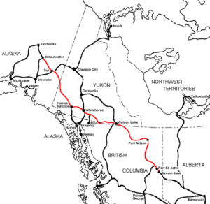 Figure 2: The Alaska-Canada Highway was constructed during World War II. Its purpose was to connect the lower 48 states of the US to Alaska through Canada. It begins in Dawson Creek, British Columbia, and runs to Delta Junction, Alaska. Photo Credit: Wikipedia