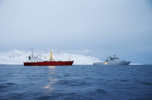 Figure 6: A US Coast Guard vessel CG Svalbard W303 and the Russian vessel “Arctic Princess” outside Svalbard. Russia operates a sizable Arctic Sea fleet compared to the US, which only has one active Polar-class icebreaker. Both countries remain open to opportunities for cooperation in search-and-rescue and research. Photo Credit: Torbjørn Kjosvold/Forsvaret