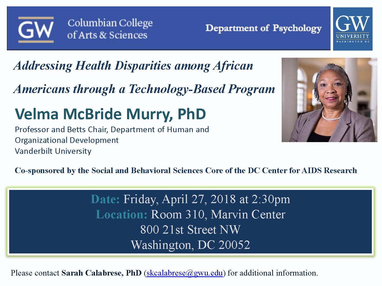 Dr. Velma McBride Murry (Vanderbilt University) will give a talk on ...