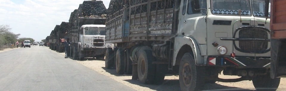Trucks delivering humanitarian aid