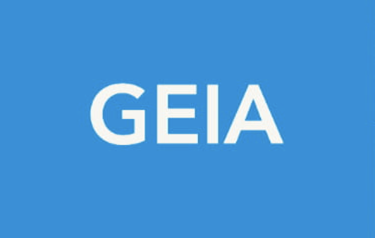GEIA in white text on a blue background