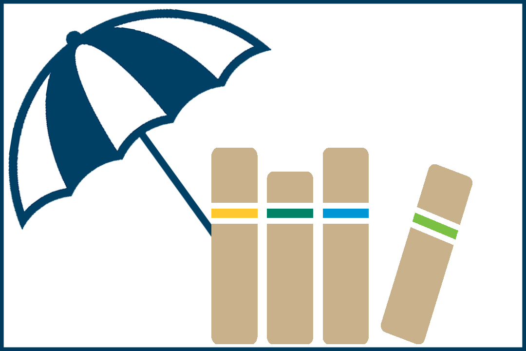 Summer book list graphic - books under a beach umbrella