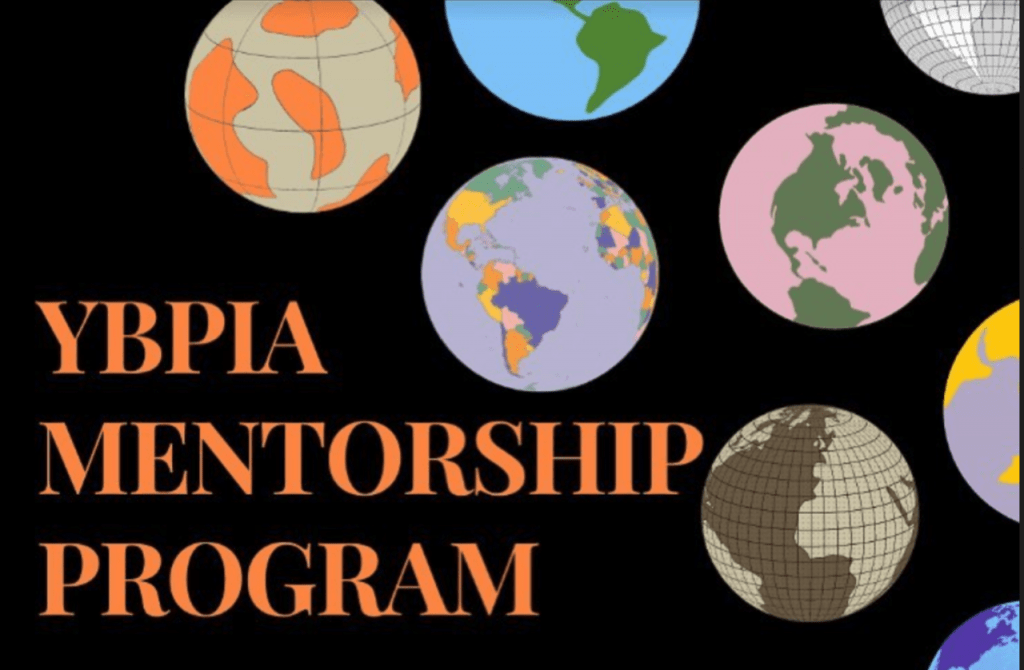 Graphic: YBPIA mentorship program, illustrations of globes in the background