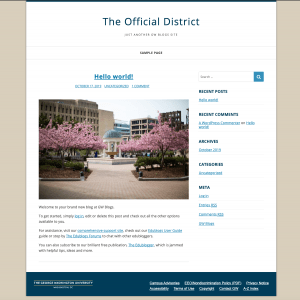 Screenshot of a website homepage using the District theme