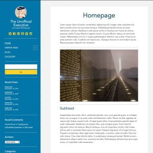 Screenshot of a website homepage using the executive theme
