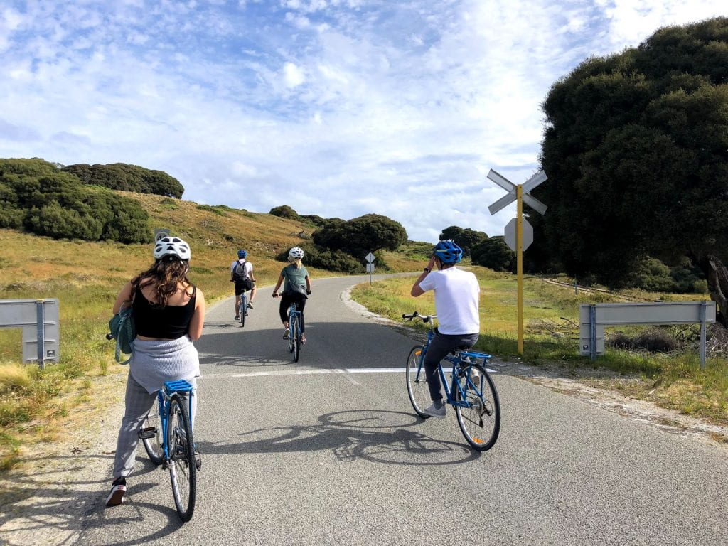Nadia and friends riding bicycles in Australia