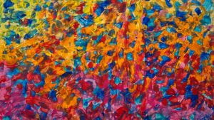 abstract red, blue, and yellow painting