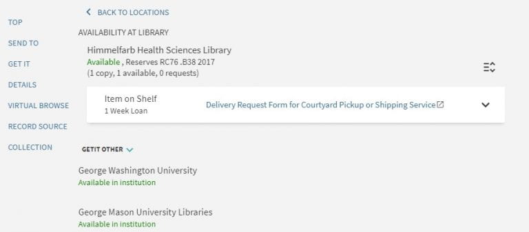 Himmelfarb Library Physical Books on Reserve Now Available for 1 Week Check Out