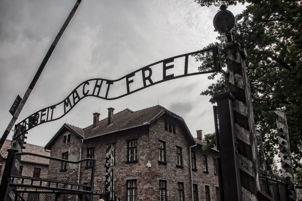Image of an entry gate to Auschwitz.