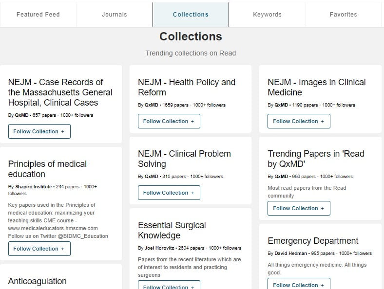 Collections screen from Read by QxMD
