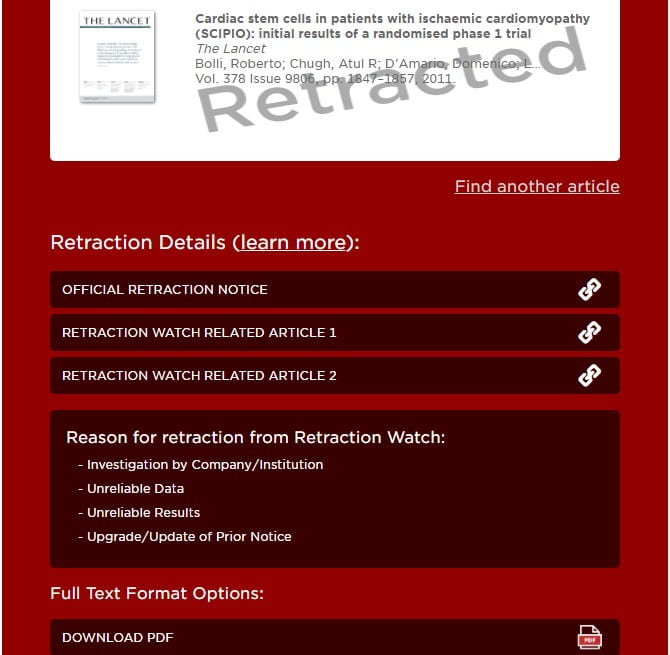 Screenshot of LibKey retraction notice window