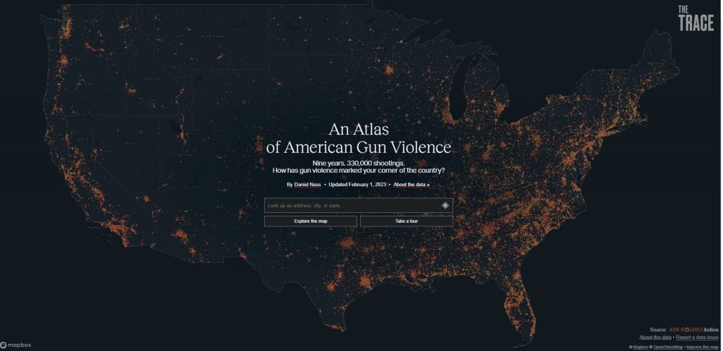 Opening screen of An Atlas of American Gun Violence data source