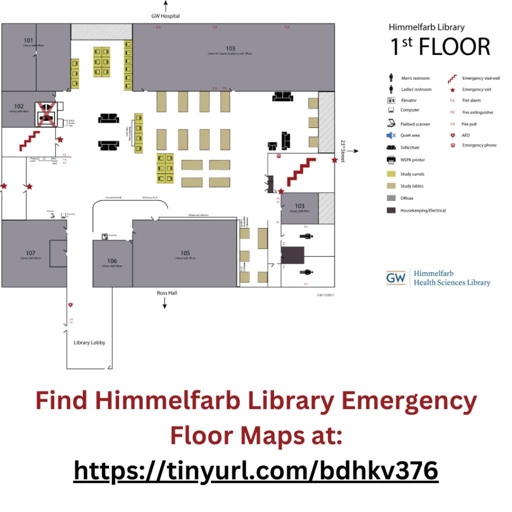 Himmelfarb library first floor map and location https://tinyurl.com/bdhkv376