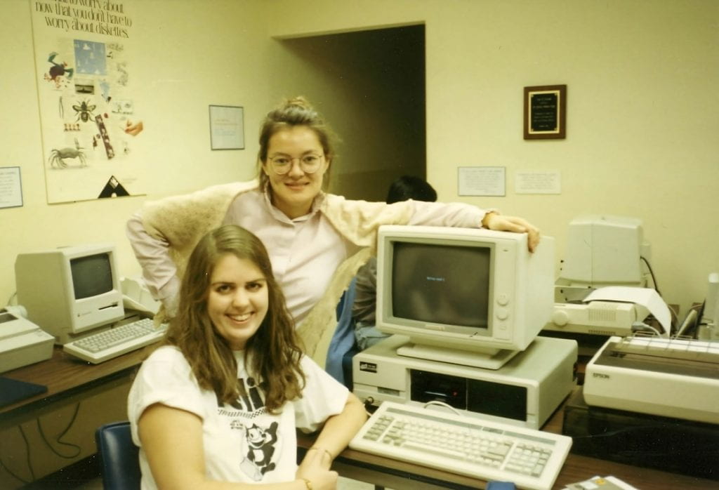 Catherine & former staff member Anne in the old computer lab.