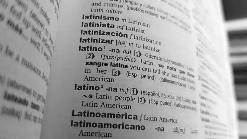 Spanish-English dictionary page showing translation for Latino