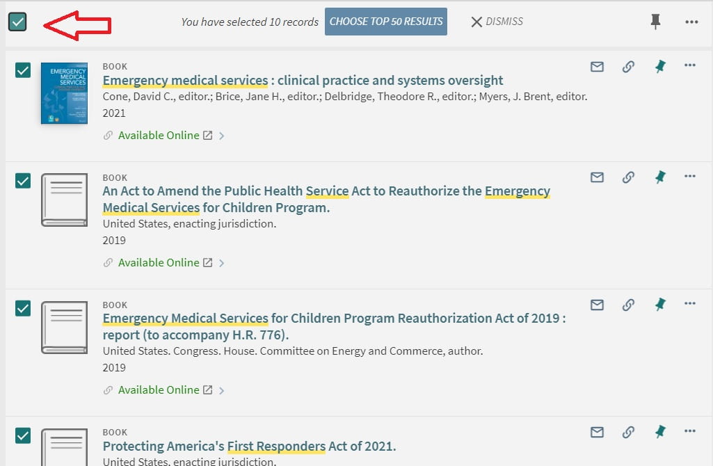 Search results screen in Health Information at Himmelfarb with Save page results box at the top highlighted