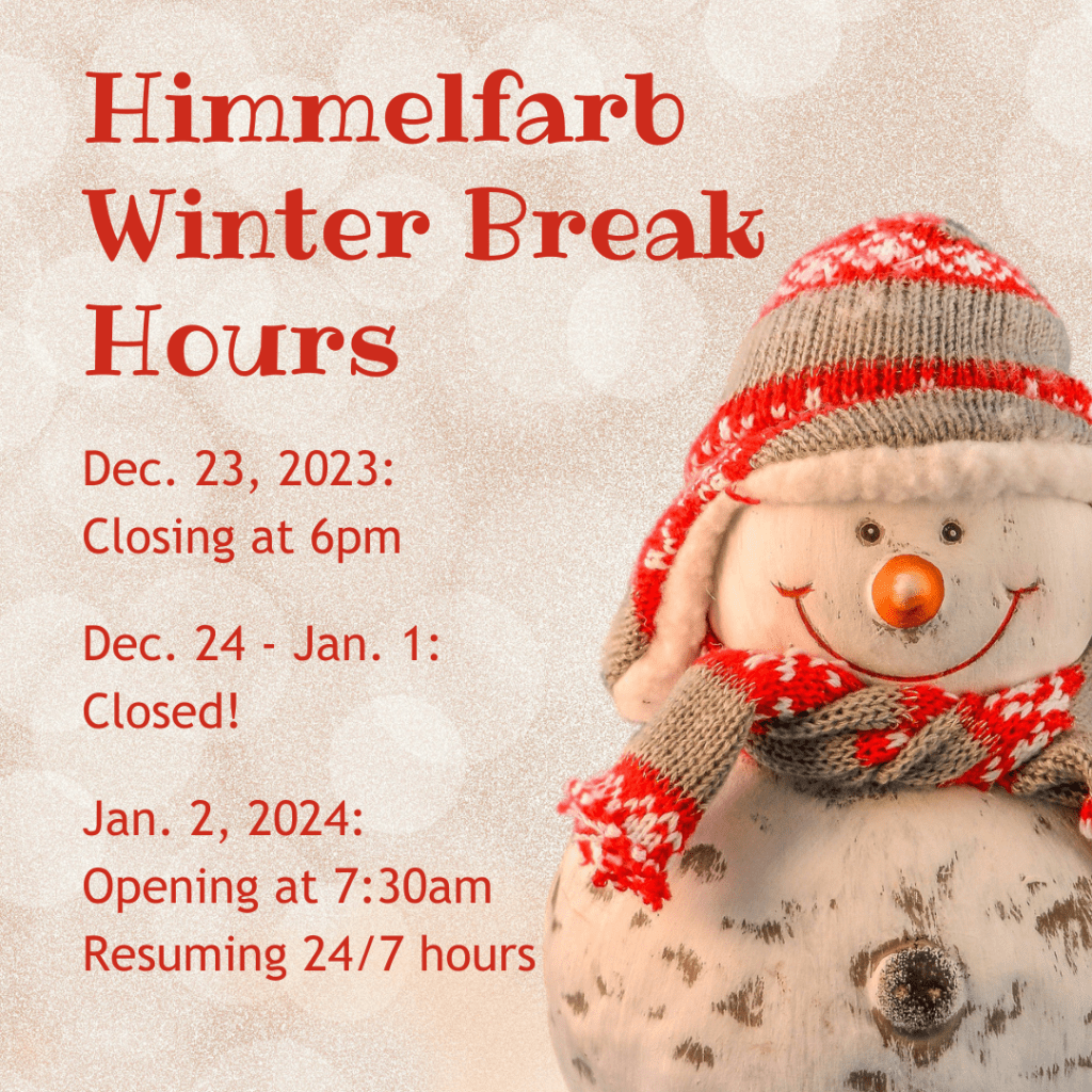 Himmelfarb Winter Break Hours:
Text in image is duplicated in post