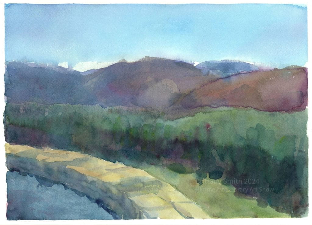 Watercolor painting of the Blue Ridge mountains.