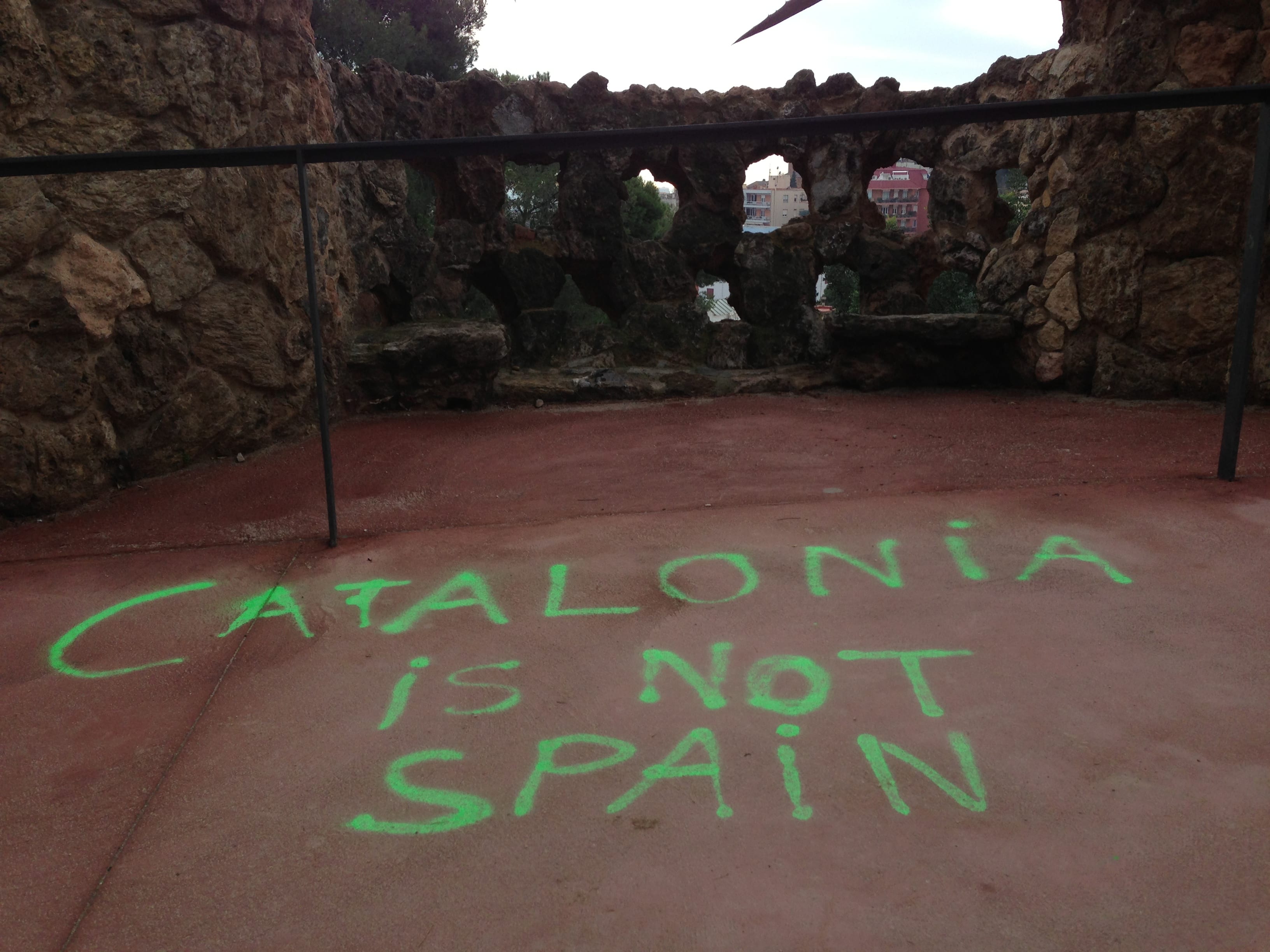 Pro-independence graffiti in Barcelona's famous Gaudi-designed Parc Guell