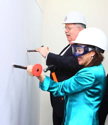 Sonenshine and Ambassador Teft help to launch the construction of the new American Center in Kyiv, April 2013. Credit: State.gov